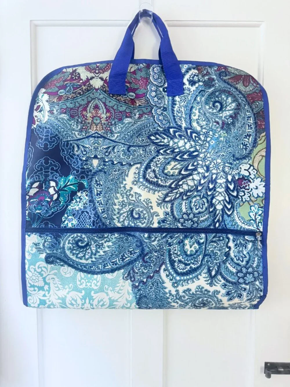 Chico's NWT Paisley Travel Garment Bag Hanging Zip Blue Multi